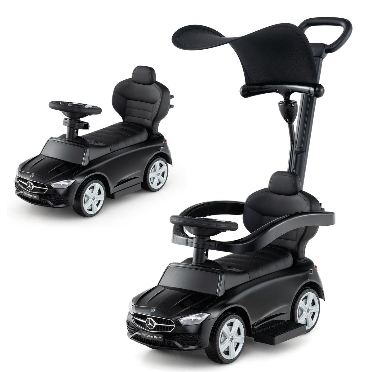 3-in-1 Ride on Push Car Mercedes-Benz Licensed Sliding Car with Canopy