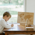 Wooden World Map Engraved on Wood with World's Continents