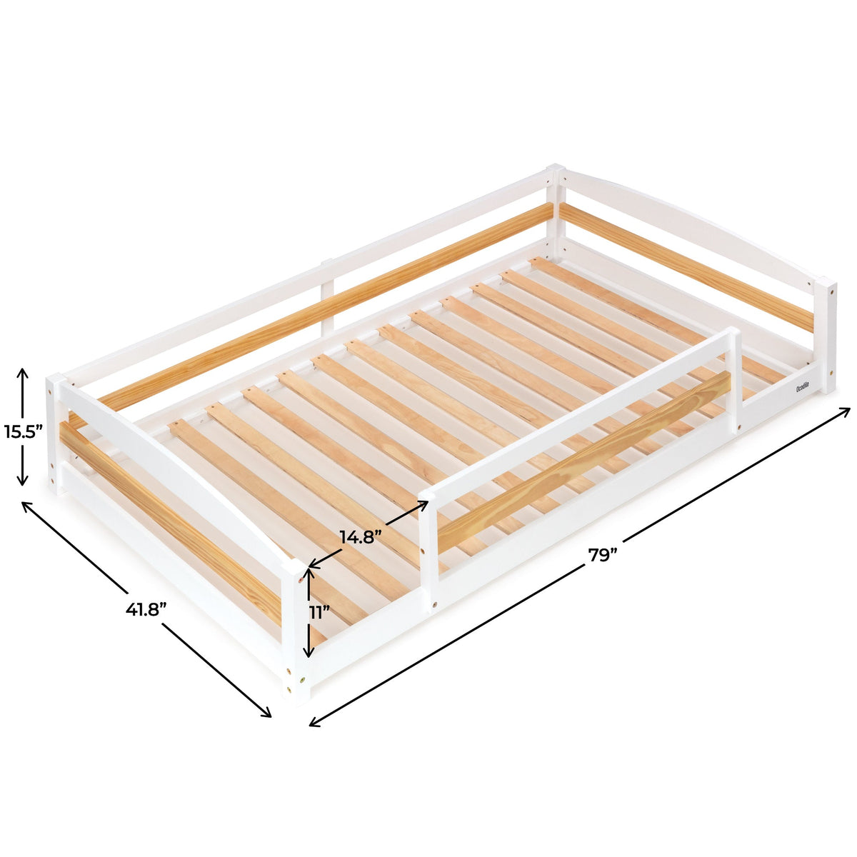 Twin Size Montessori-Inspired Floor Bed with Safety Guardrails for Kids